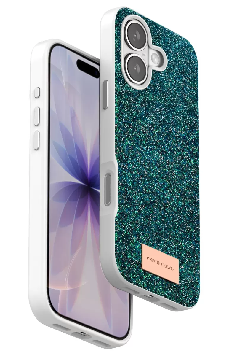 Onegif Apple iPhone 17 Uyumlu Bright Simli Kapak - Koyu Yeşil