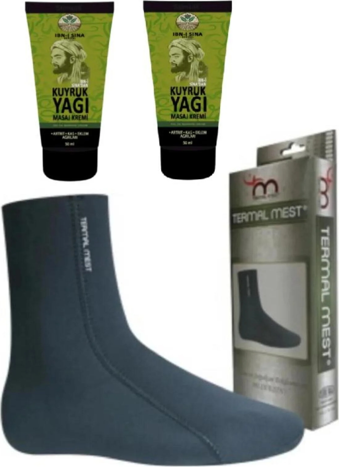 Ibni Sina Kuyruk Yağı Masaj Kremi 2 x 50 ml Su ve Isı Geçirmeyen Mest Çorap (S)