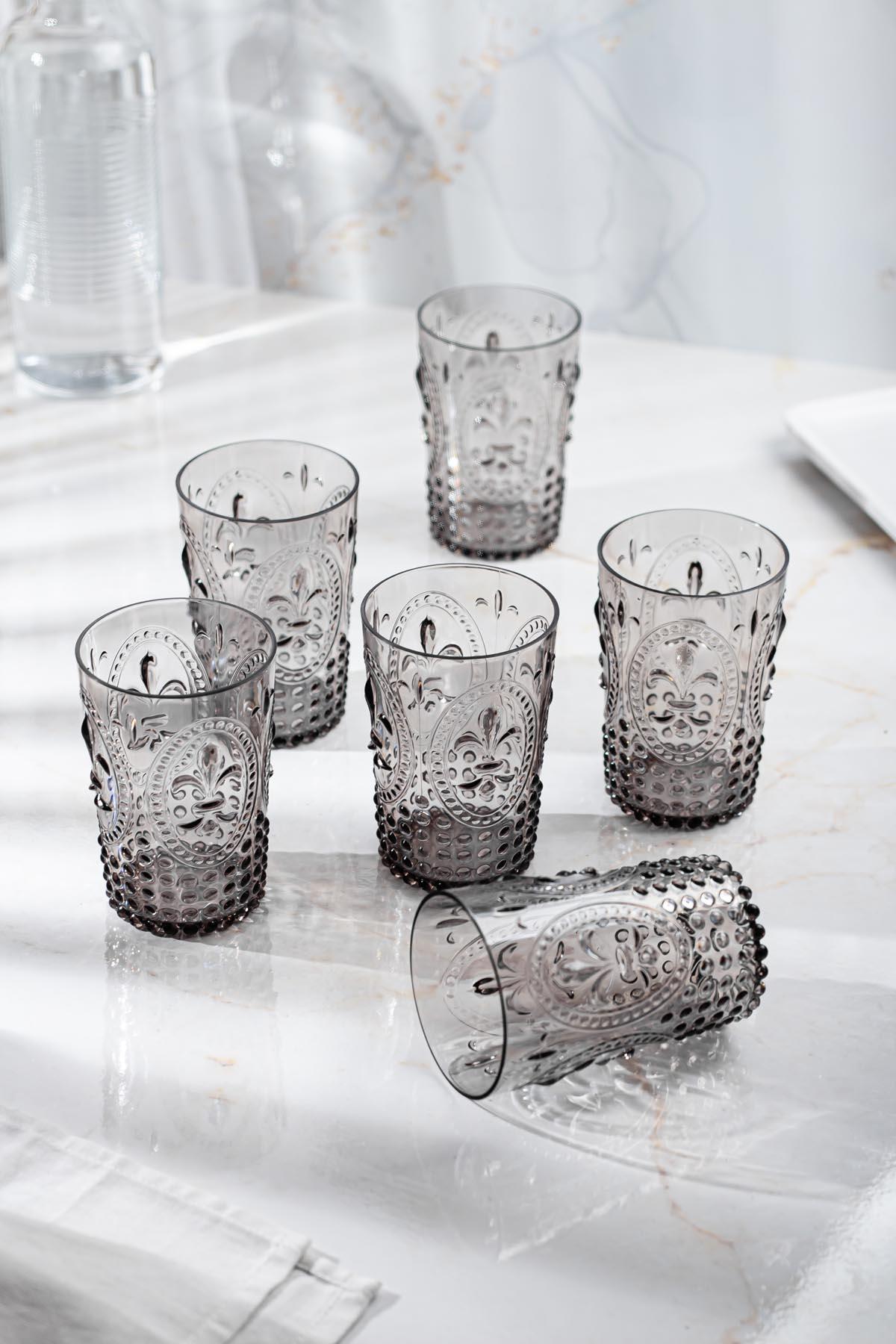 Akrilik Füme 6'lı Kısa Bardak &amp; Su Meşrubat Kahve Yanı Bardağı 400 ml ( Cam Değildir )