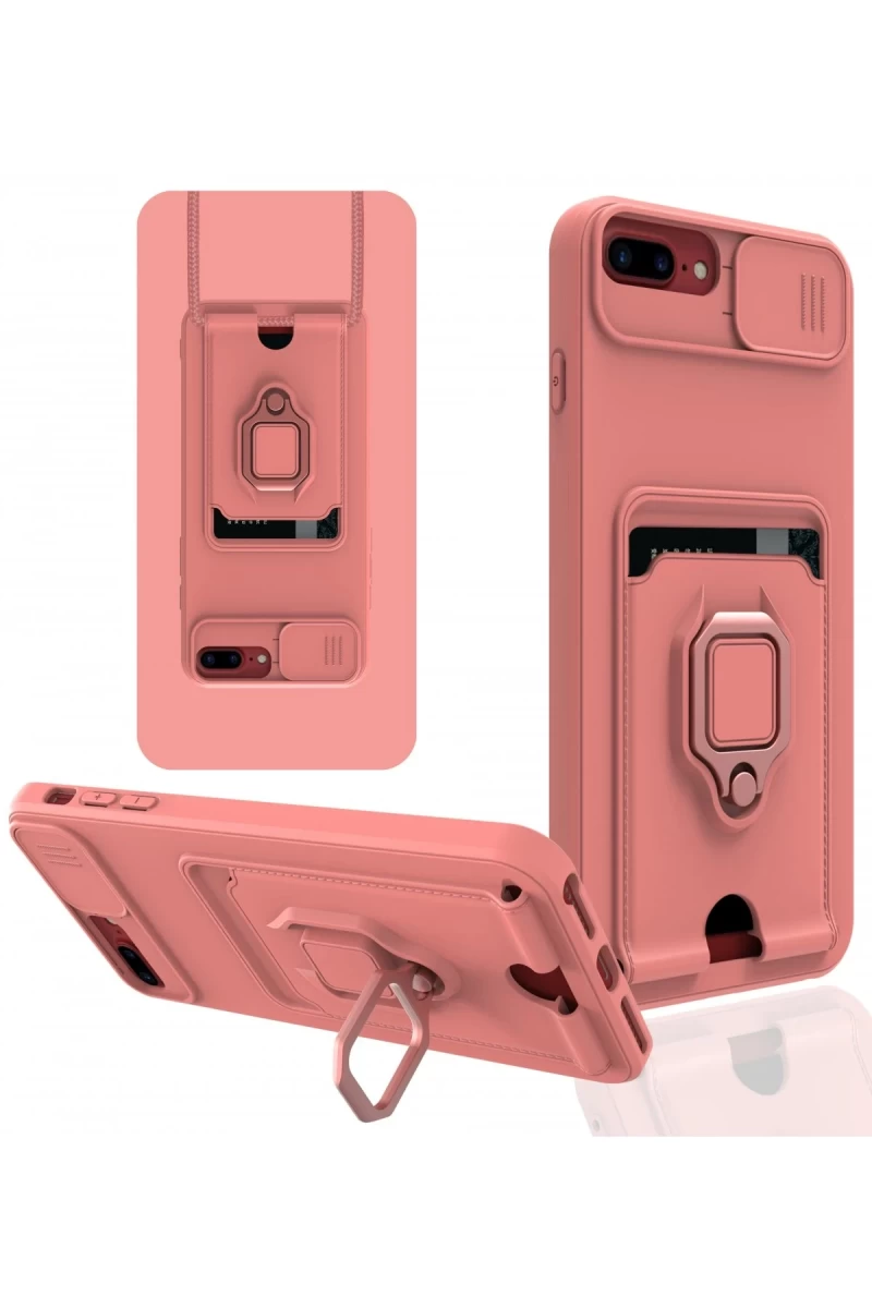 Apple iPhone 7 Plus Uyumlu Kılıf Zuma Kartvizitli Yüzüklü Silikon - Pembe