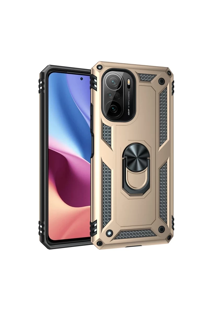 Xiaomi Poco F3 Uyumlu Kılıf Sofya Yüzüklü Silikon Kapak - Gold