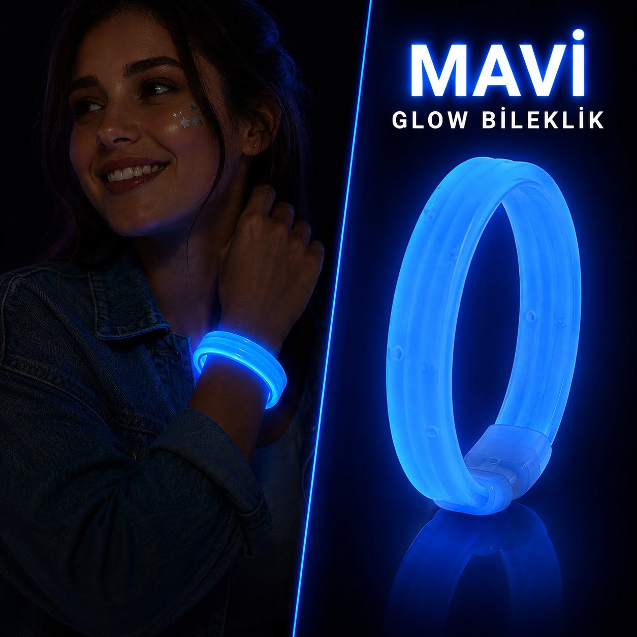 Mavi Kalın Glow Bileklik ? Kırılarak Yanan Parti ve Festival Bilekliği