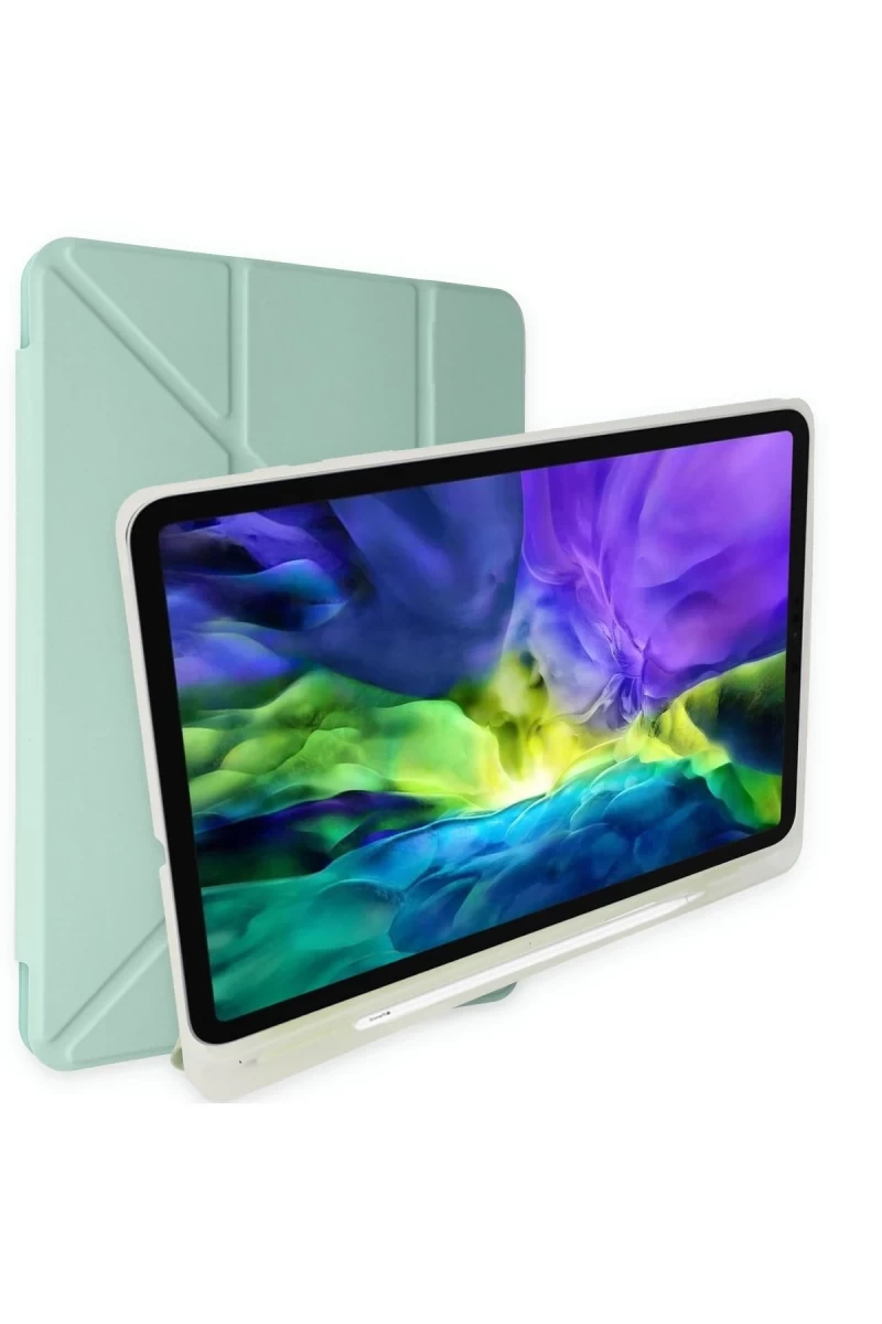 Apple iPad 10.2 (8.nesil) Kılıf Kalemlikli Mars Tablet Kılıfı - Açık Yeşil