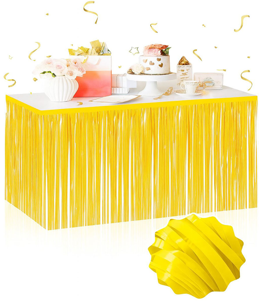 Kendinden Yapışkanlı Makaron Sarı Püsküllü Masa Eteği ? 75 x 275 cm Parti Süslemesi