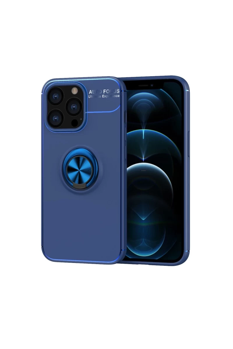 Apple iPhone 13 Pro Uyumlu Kılıf Range Yüzüklü Silikon - Mavi