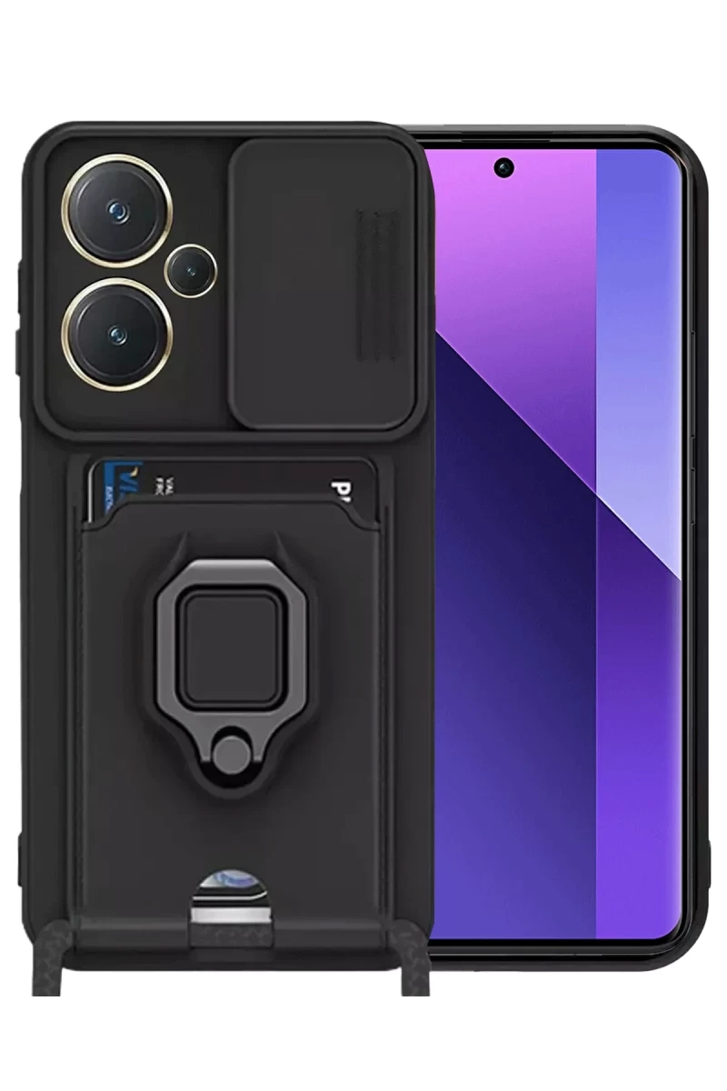 Xiaomi Redmi Note 13 Pro Plus Uyumlu Kılıf Zuma Kartvizitli Yüzüklü Silikon - Siyah