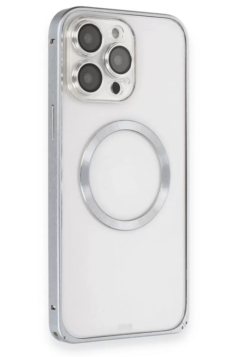 Joko Apple iPhone 15 Pro Max Uyumlu Kılıf Metal Bumper Magneticsafe Kapak - Gri