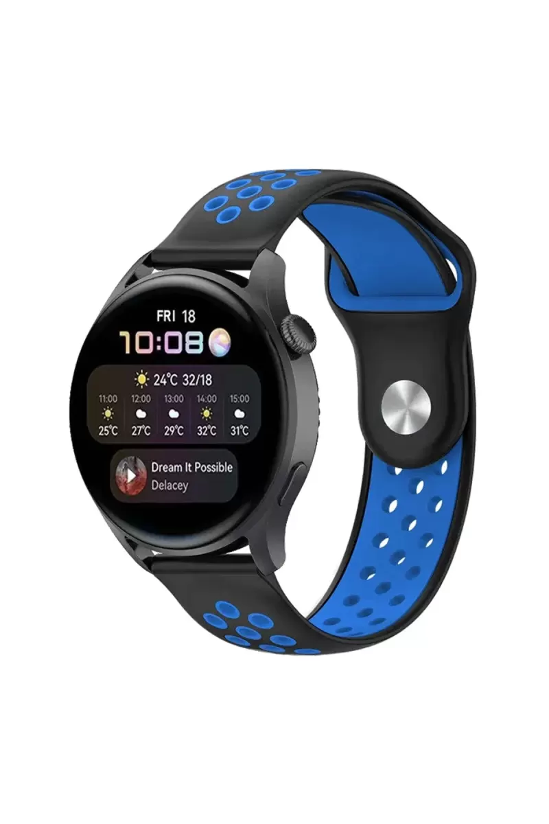 Watch 20mm Uyumlu Spor Delikli Kordon - Siyah-Mavi