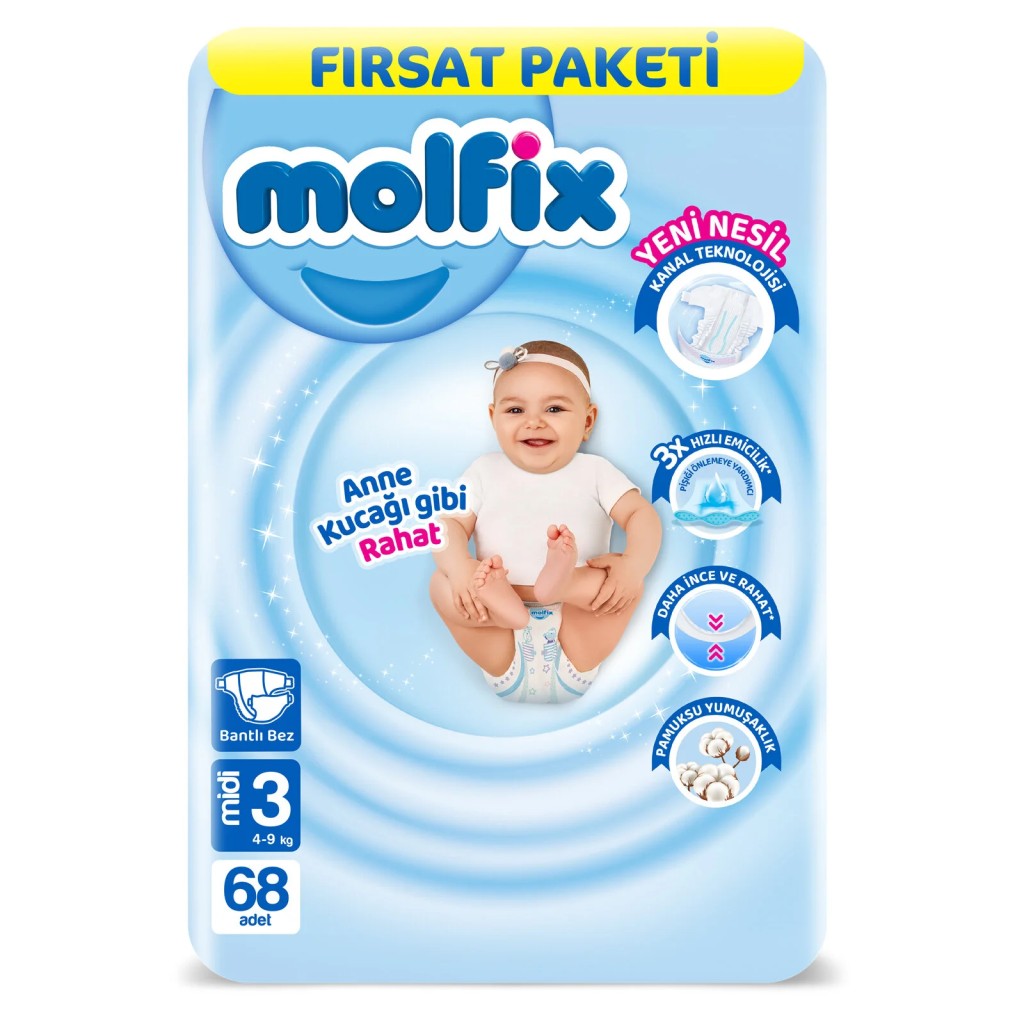 Bebek Bezi Fırsat Paketi 3 Beden 4-9 Kg 68 Adet