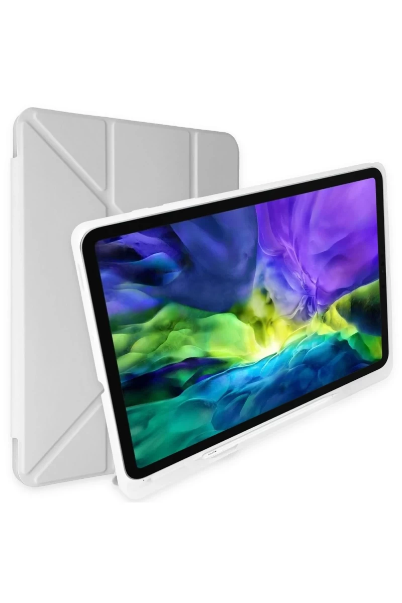 Apple iPad 10.2 (8.nesil) Kılıf Kalemlikli Mars Tablet Kılıfı - Gri