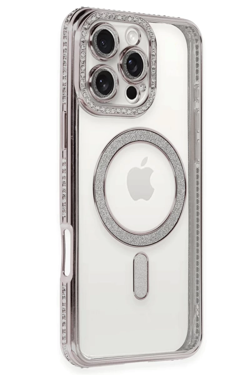 Apple iPhone 16 Pro Uyumlu Kılıf Joke Simli Magneticsafe Kılıf - Pembe