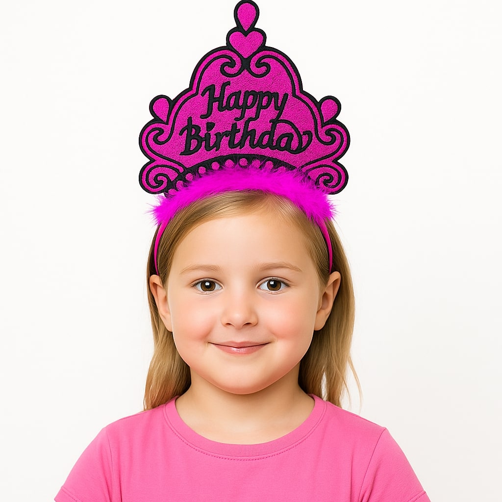 Fuşya Happy Birthday Prenses Tacı ? Doğum Günü Taç Aksesuarı