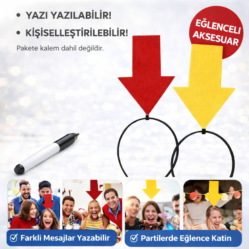 Kişiselleştirilebilir Ok İşaretli Mesaj Tacı (2?li Set Sarı-Kırmızı)