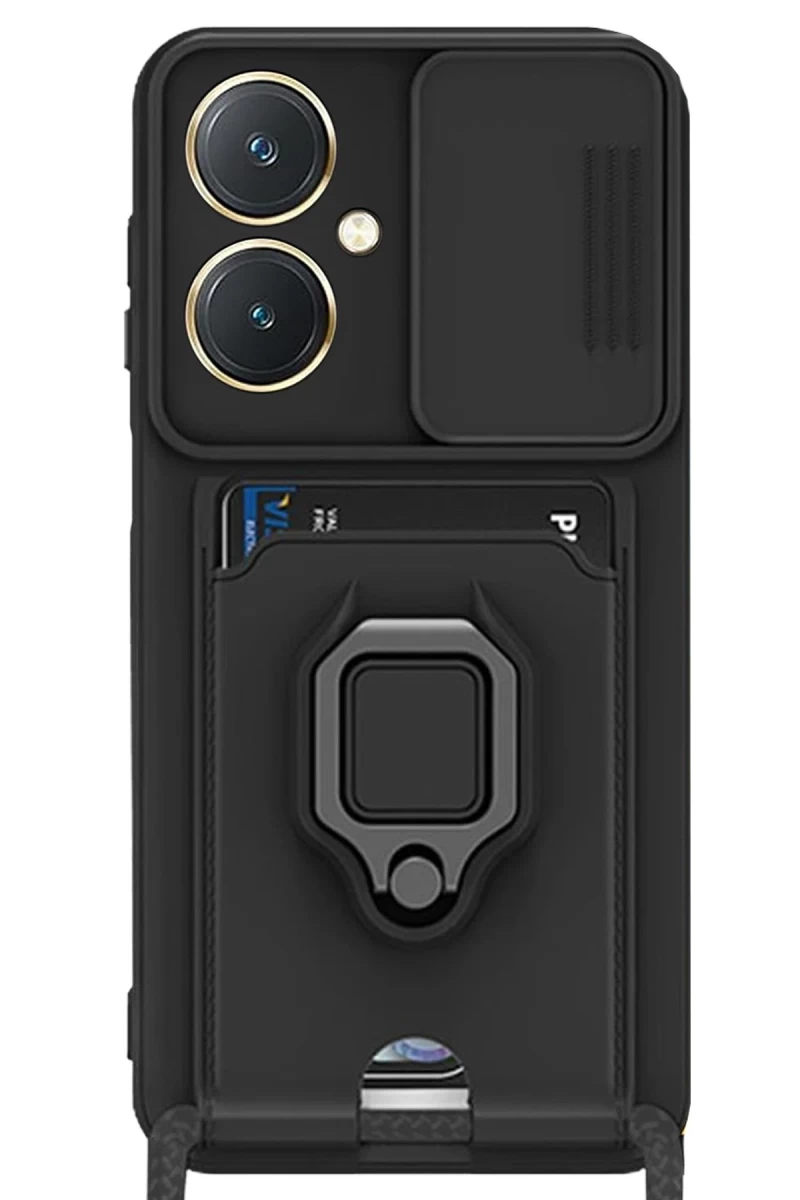 Vivo Y27 Uyumlu Kılıf Zuma Kartvizitli Yüzüklü Silikon - Siyah