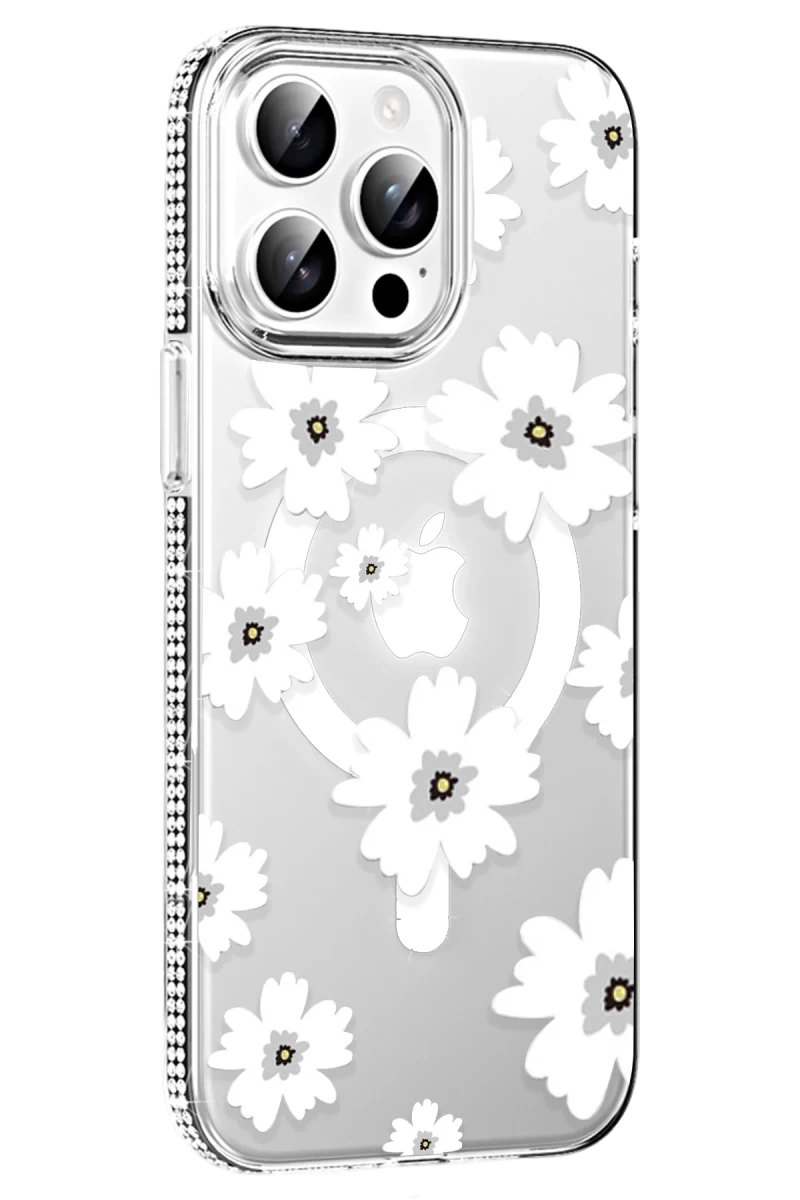 Joko Apple iPhone 15 Pro Uyumlu Floral Magsafe Kapak - Beyaz