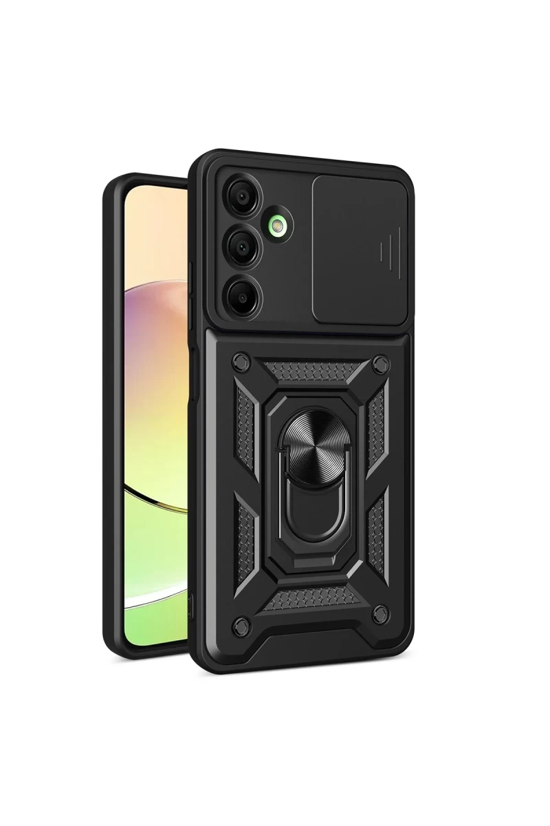 Samsung Galaxy A16 5G Uyumlu Kılıf Pars Lens Yüzüklü Silikon - Siyah