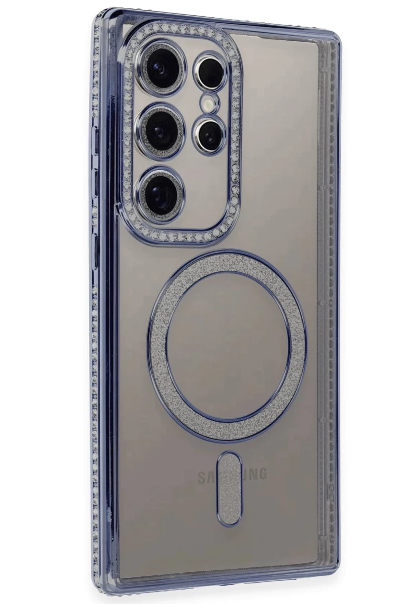Samsung Galaxy S24 Ultra Uyumlu Kılıf Joke Simli Magneticsafe Kılıf - Mavi