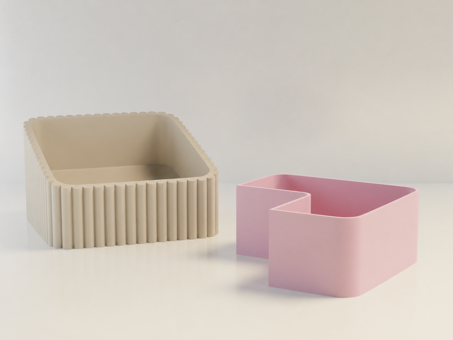 3D Baskı Fıstık Kasesi - Çift Hazneli Kabuk Ayırıcı Sunum Kasesi - Bej Pembe