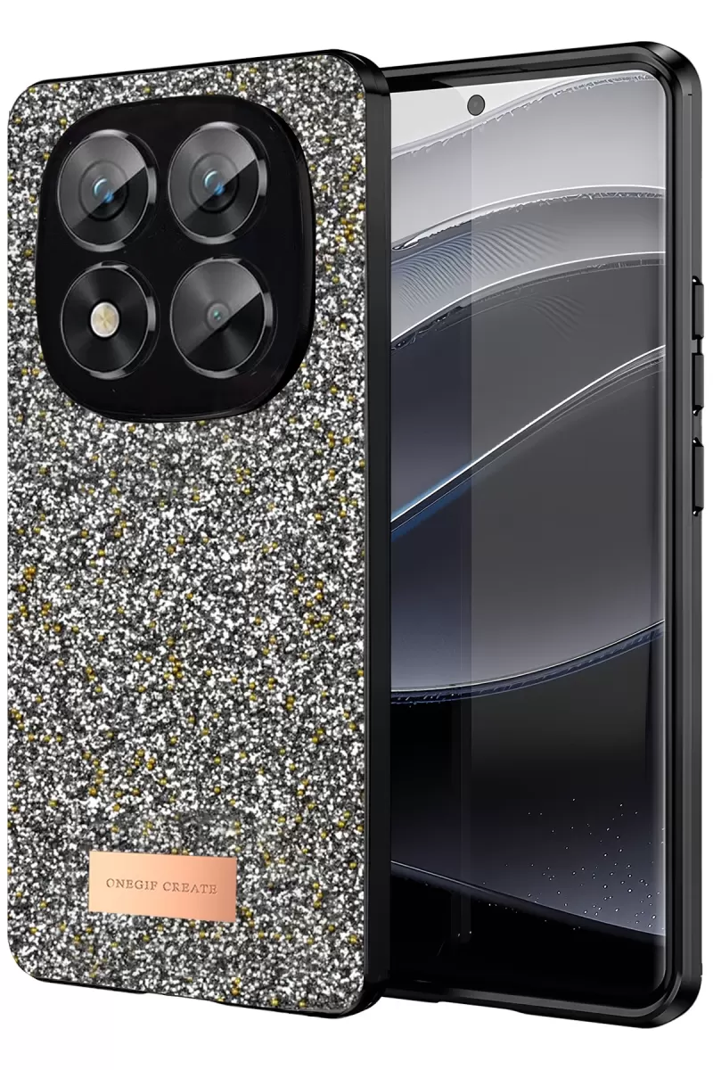 Onegif Xiaomi Redmi Note 14 Pro 5G Uyumlu Bright Simli Kapak - Gümüş
