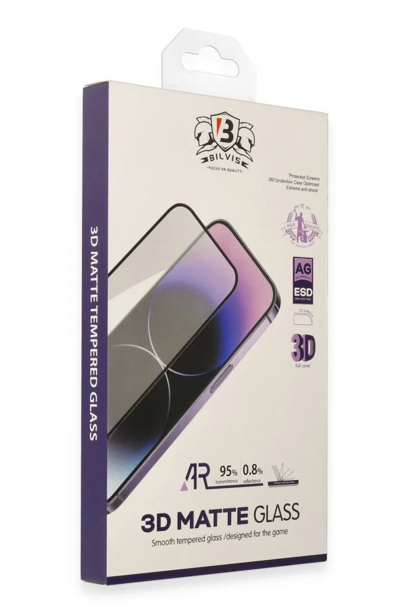 Apple iPhone 13 Pro Max Uyumlu Bilvis 3D Mat Cam Ekran Koruyucu