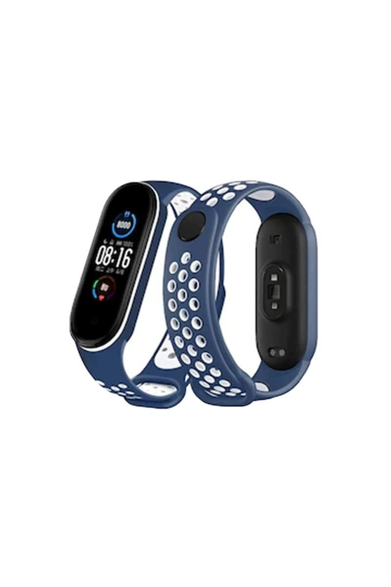 Xiaomi Mi Band 6 Uyumlu Spor Delikli Kordon - Lacivert-Beyaz