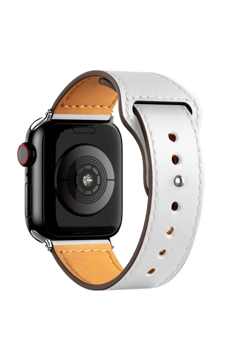 Apple Watch 38mm Uyumlu KR415 Luaz Deri Kordon - Beyaz
