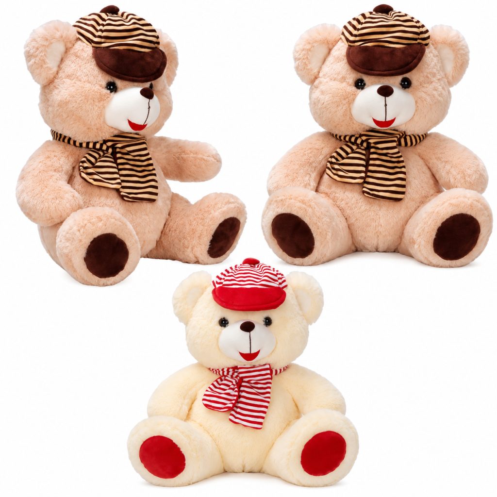 1001521 PELUŞ AYI OTURAN ŞAPKALI ATKILI 50CM 2R (adet fiyatıdır)