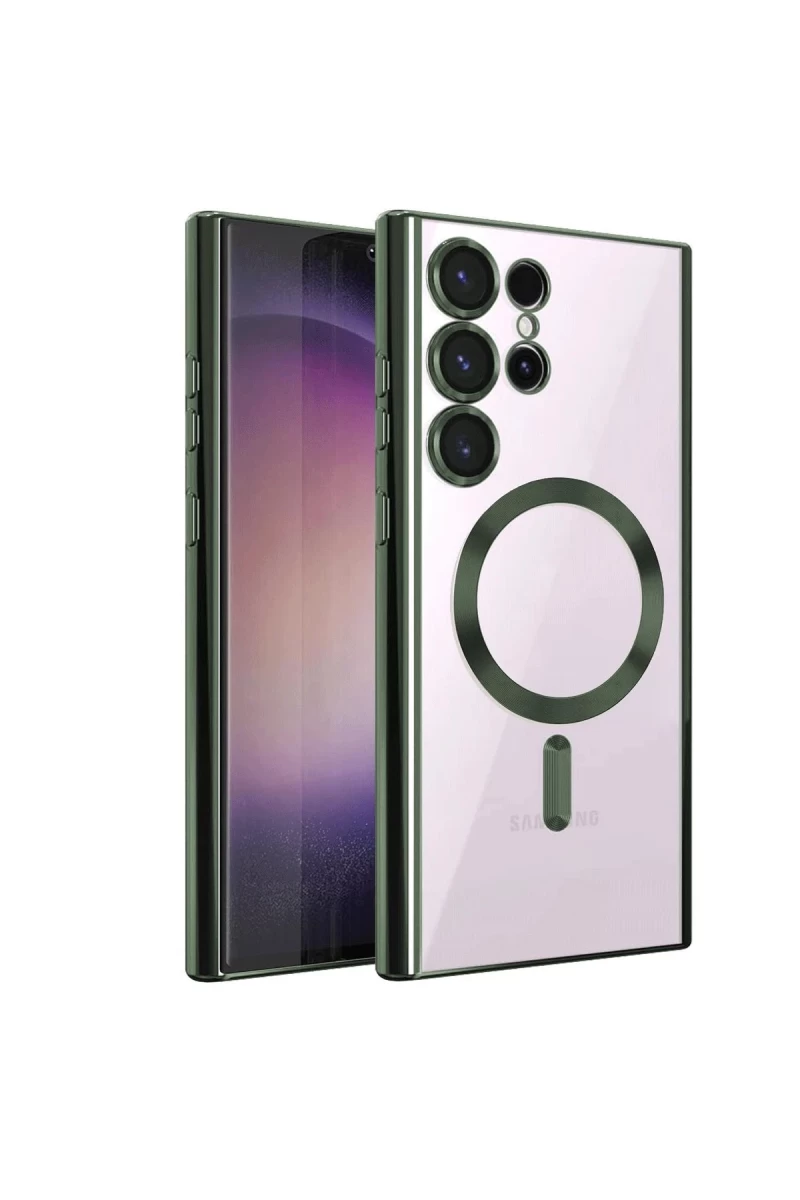 Samsung Galaxy S23 Ultra Uyumlu Kılıf Kross Magneticsafe Kapak - Koyu Yeşil