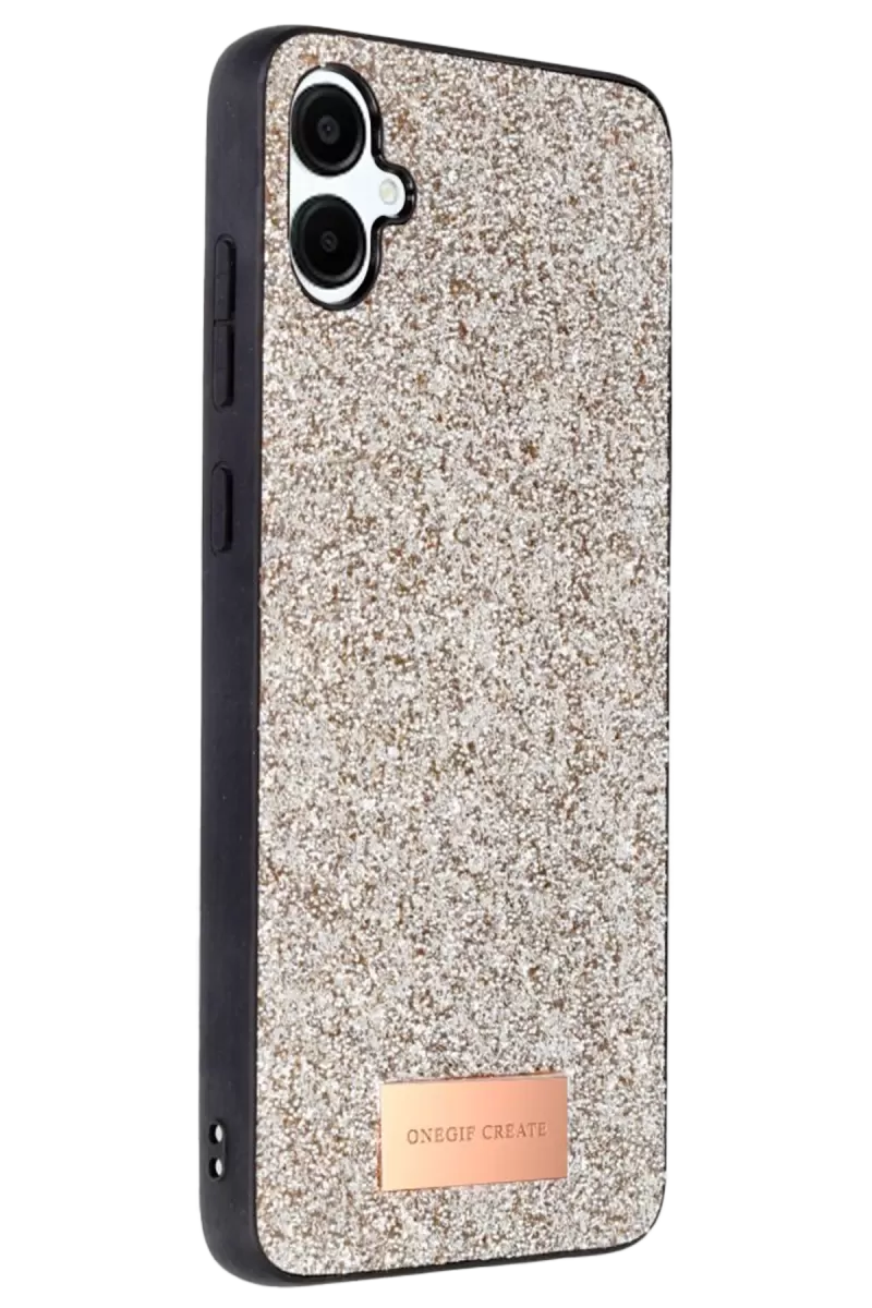 Onegif Samsung Galaxy A06 Uyumlu Bright Simli Kapak - Gold