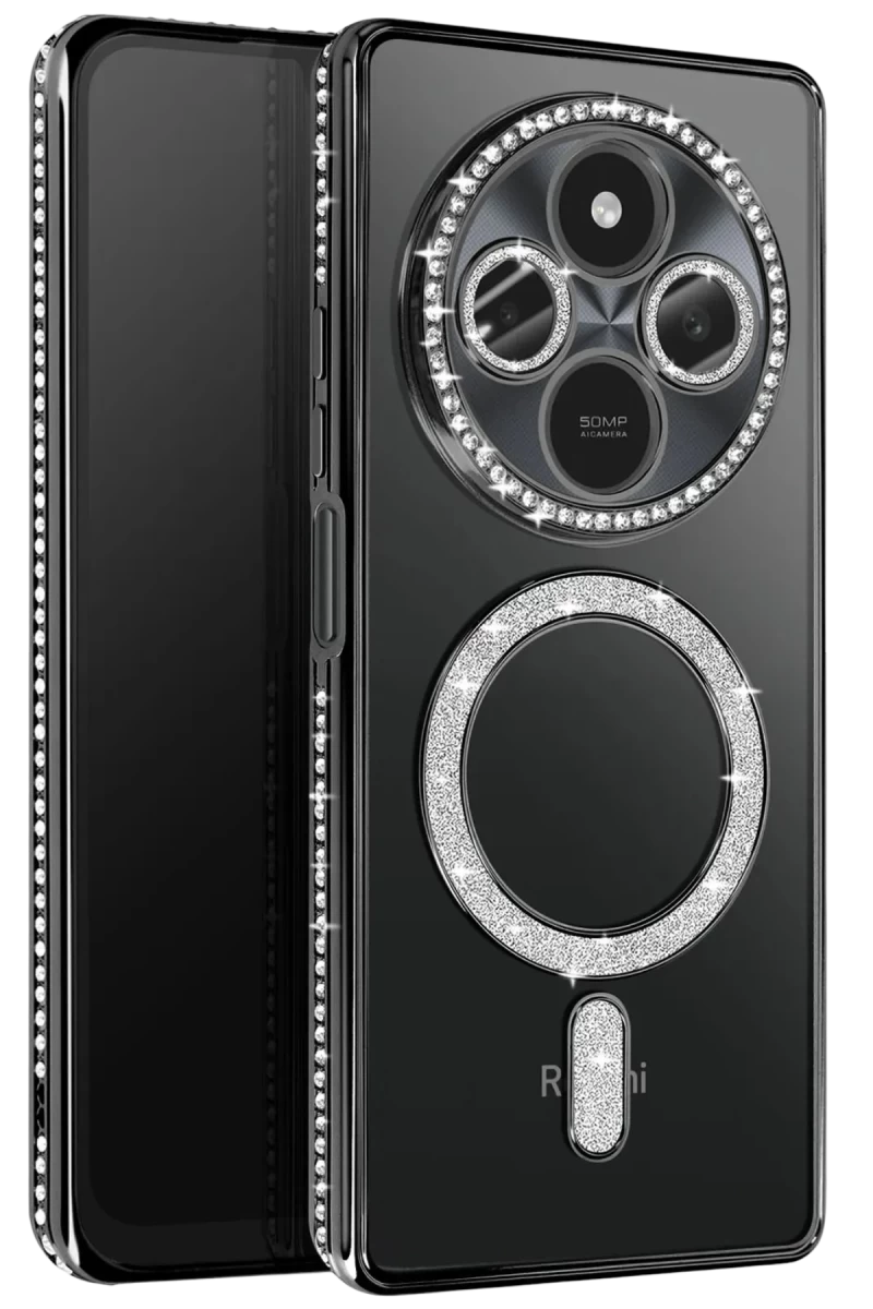 Xiaomi Redmi 14C Uyumlu Joke Simli Magneticsafe Kılıf - Siyah