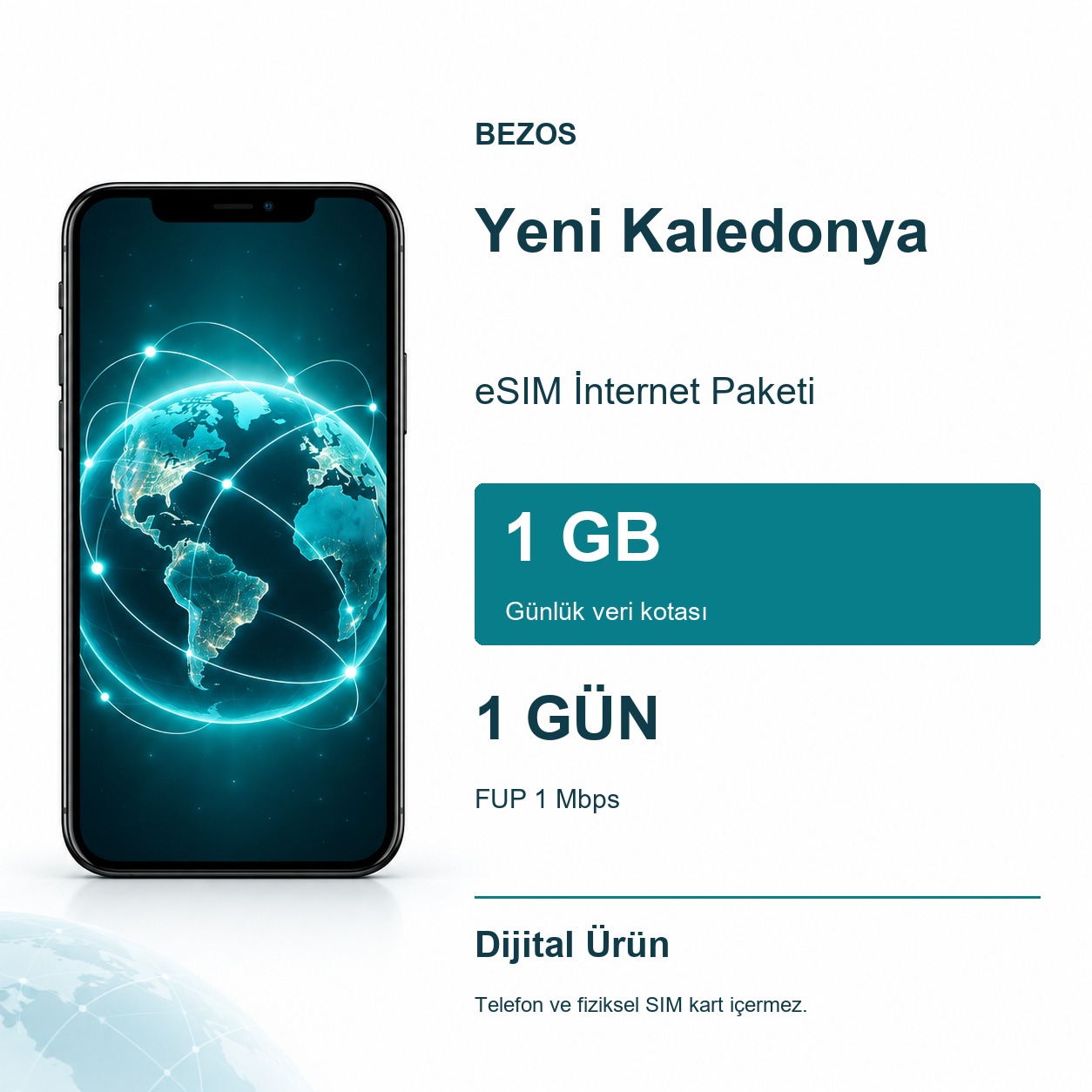 Yeni Kaledonya eSIM İnternet Paketi Günlük 1 GB 1 Gün - FUP 1 Mbps