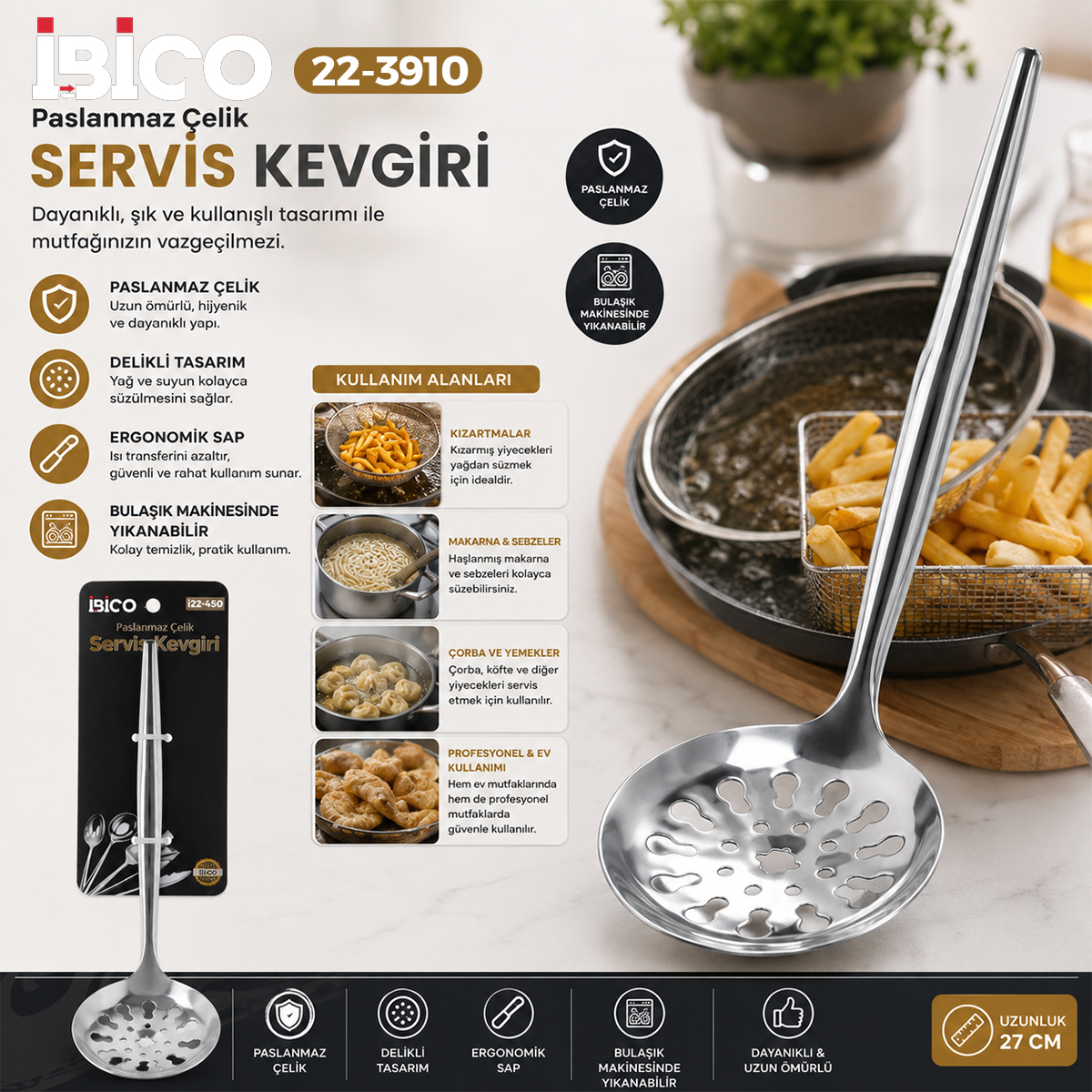 Krom metal servis kevgir 27cm