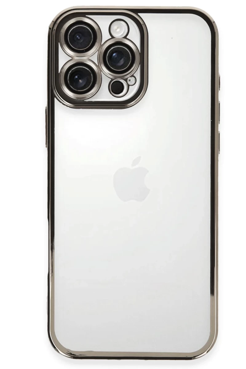 Apple iPhone 16 Pro Uyumlu Kılıf Lensli Silikon - Titanyum Gri