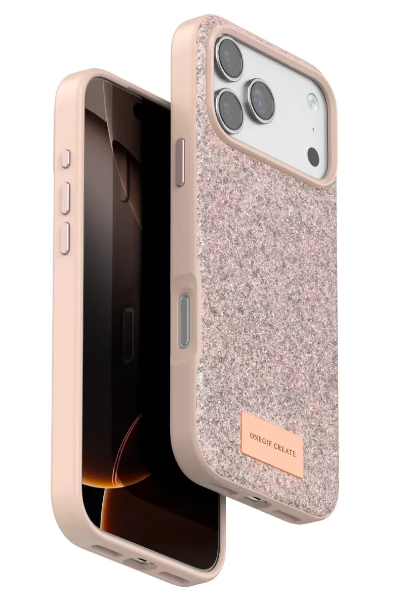 Onegif Apple iPhone 17 Pro Uyumlu Bright Simli Kapak - Pembe