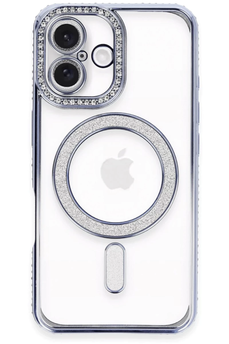 Apple iPhone 16 Plus Uyumlu Kılıf Joke Simli Magneticsafe Kılıf - Mavi