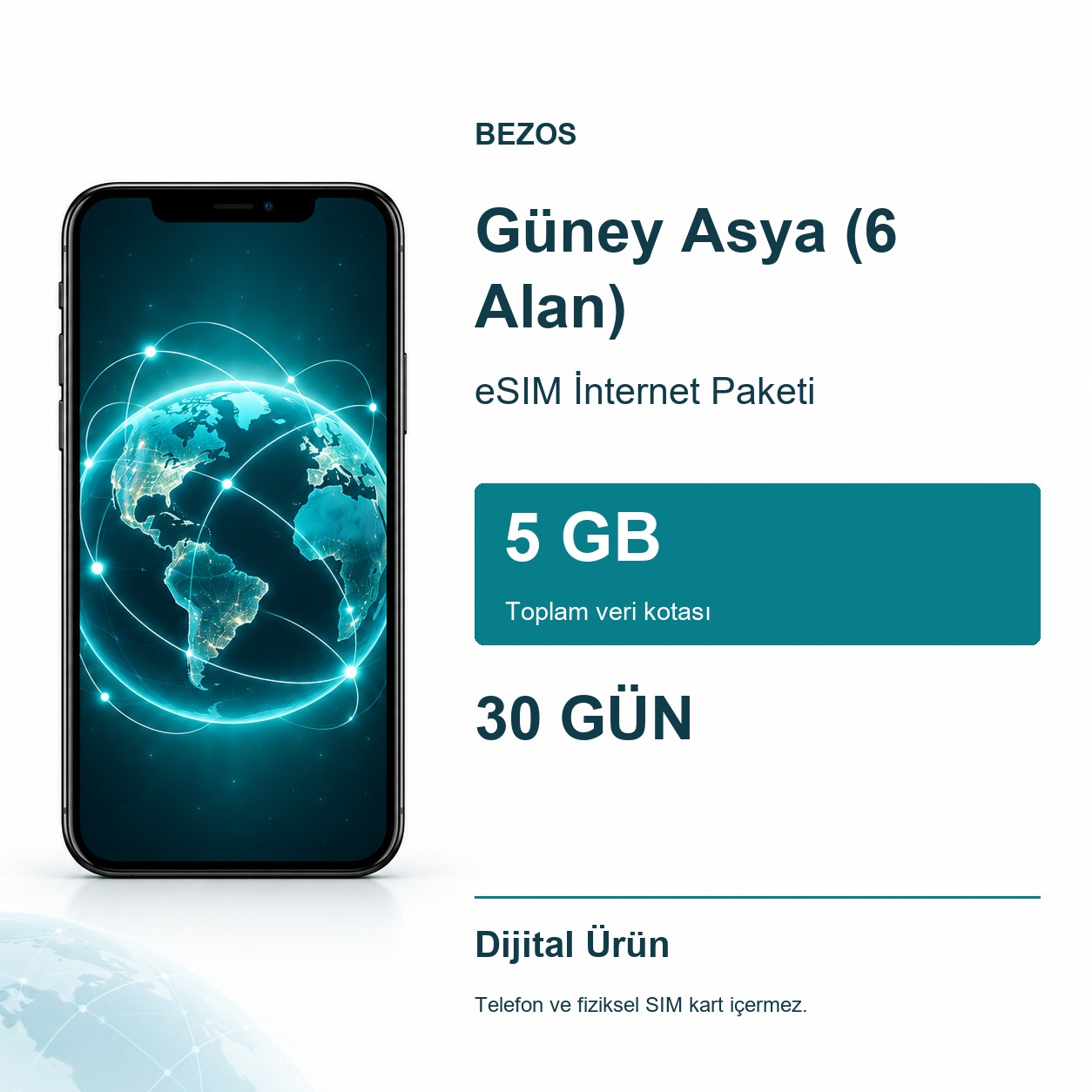 Güney Asya (6 Alan) eSIM İnternet Paketi 5 GB 30 Gün