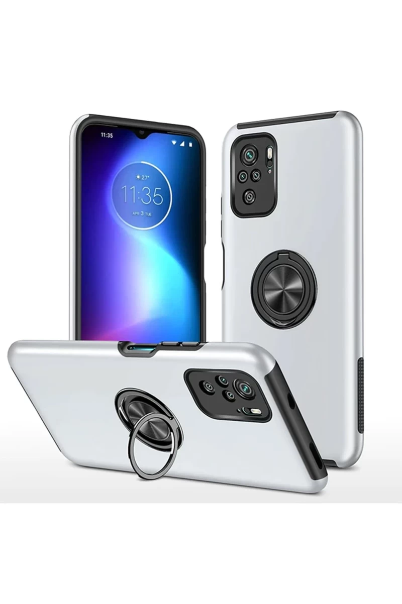 Xiaomi Poco F3 Uyumlu Kılıf Elit Yüzüklü Kapak - Gümüş
