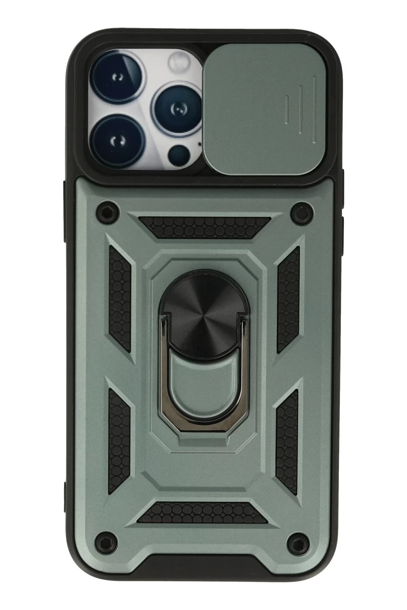 Apple iPhone 13 Pro Uyumlu Kılıf Pars Lens Yüzüklü Silikon - Yeşil