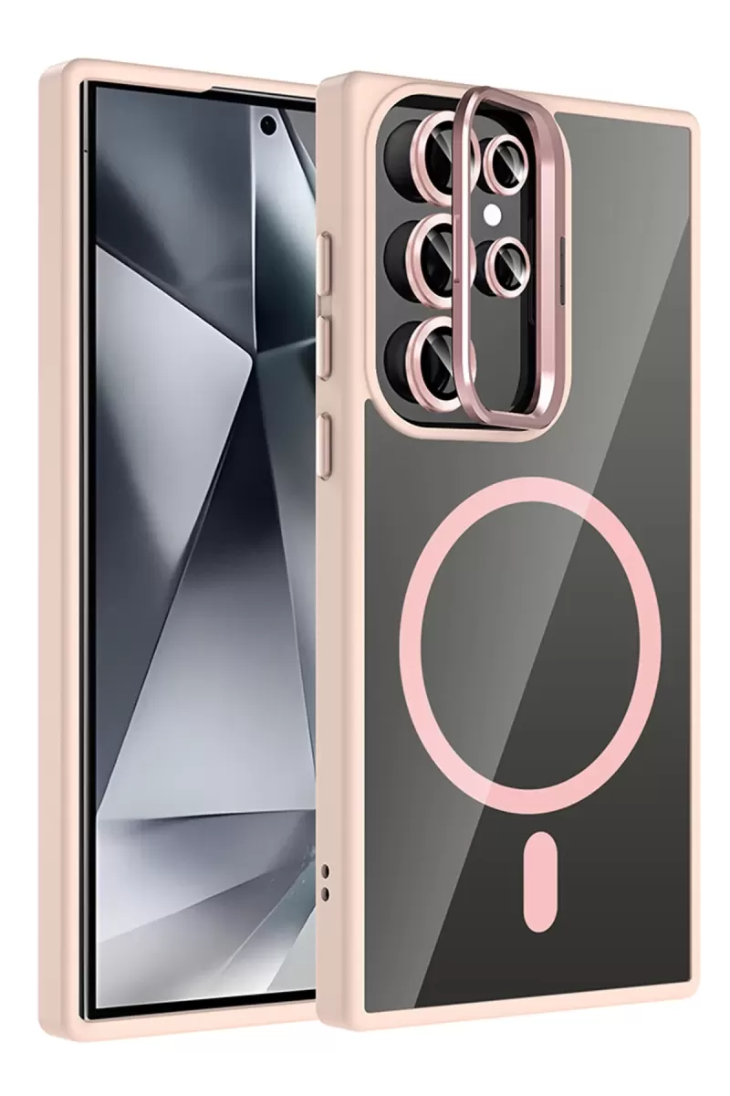 Joko Samsung Galaxy S25 Ultra Uyumlu Remim Lensli Magsafe Standlı Kapak - Pembe