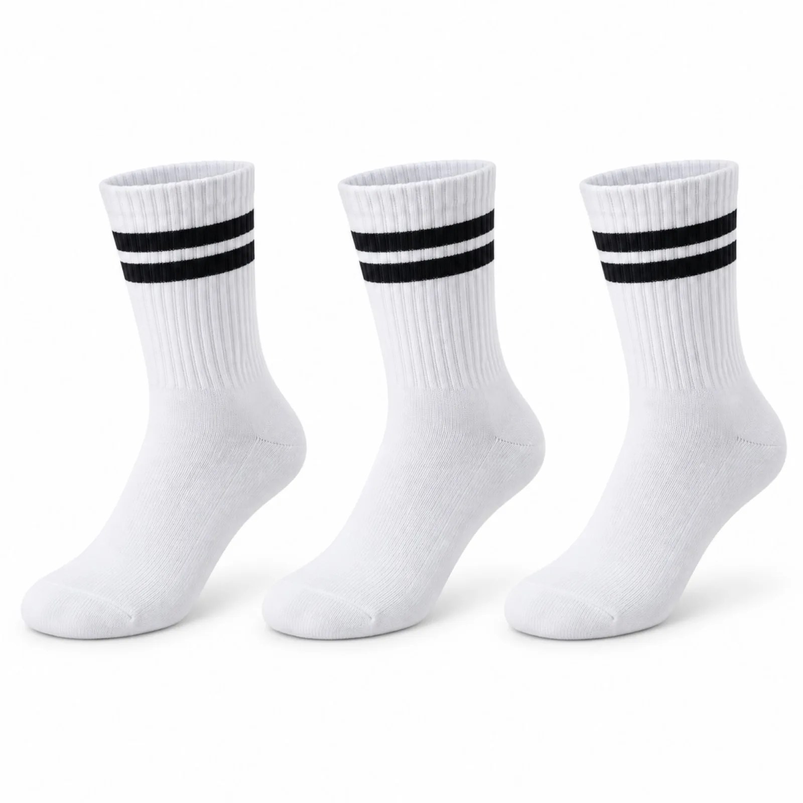 Unisex Beyaz Çorap Siyah Çizgili 3'lü Set Uzun Soket Günlük Spor Kolej Stil Rahat Kadın Erkek Çorabı