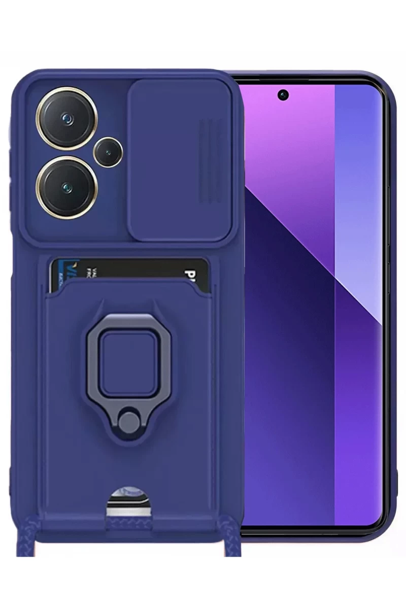 Xiaomi Redmi Note 13 Pro Plus Uyumlu Kılıf Zuma Kartvizitli Yüzüklü Silikon - Lacivert