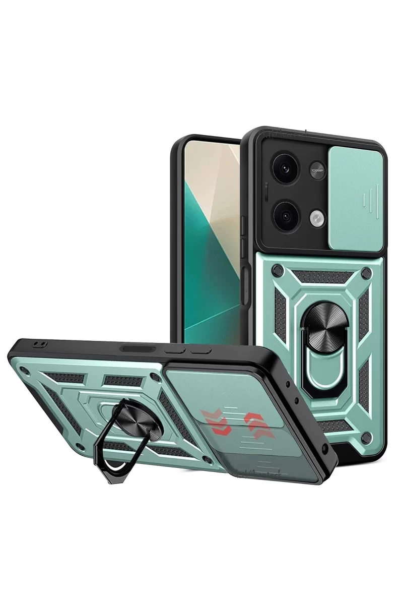 Xiaomi Poco X6 Uyumlu Kılıf Pars Lens Yüzüklü Silikon - Yeşil
