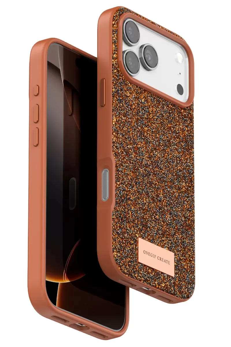 Onegif Apple iPhone 17 Pro Uyumlu Bright Simli Kapak - Turuncu