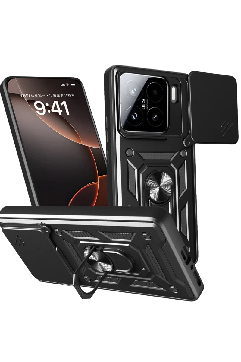 Xiaomi Mi 15 Uyumlu Kılıf Pars Lens Yüzüklü Silikon - Siyah