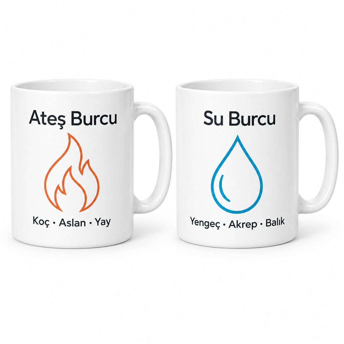 Ateş Burcu ve Su Burcu 2'li Porselen Kupa Seti - MODEL 408