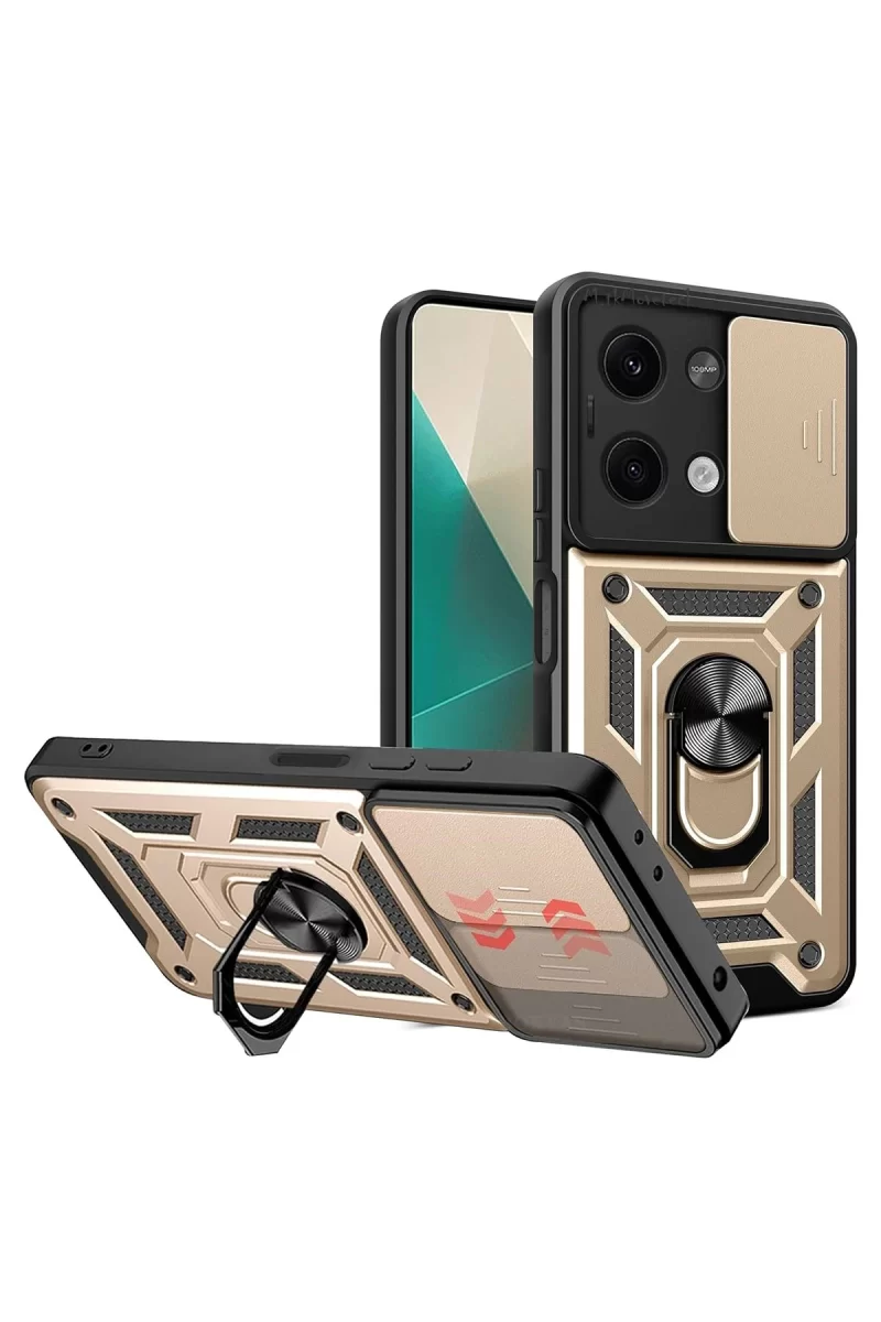 Xiaomi Poco X6 Uyumlu Kılıf Pars Lens Yüzüklü Silikon - Gold