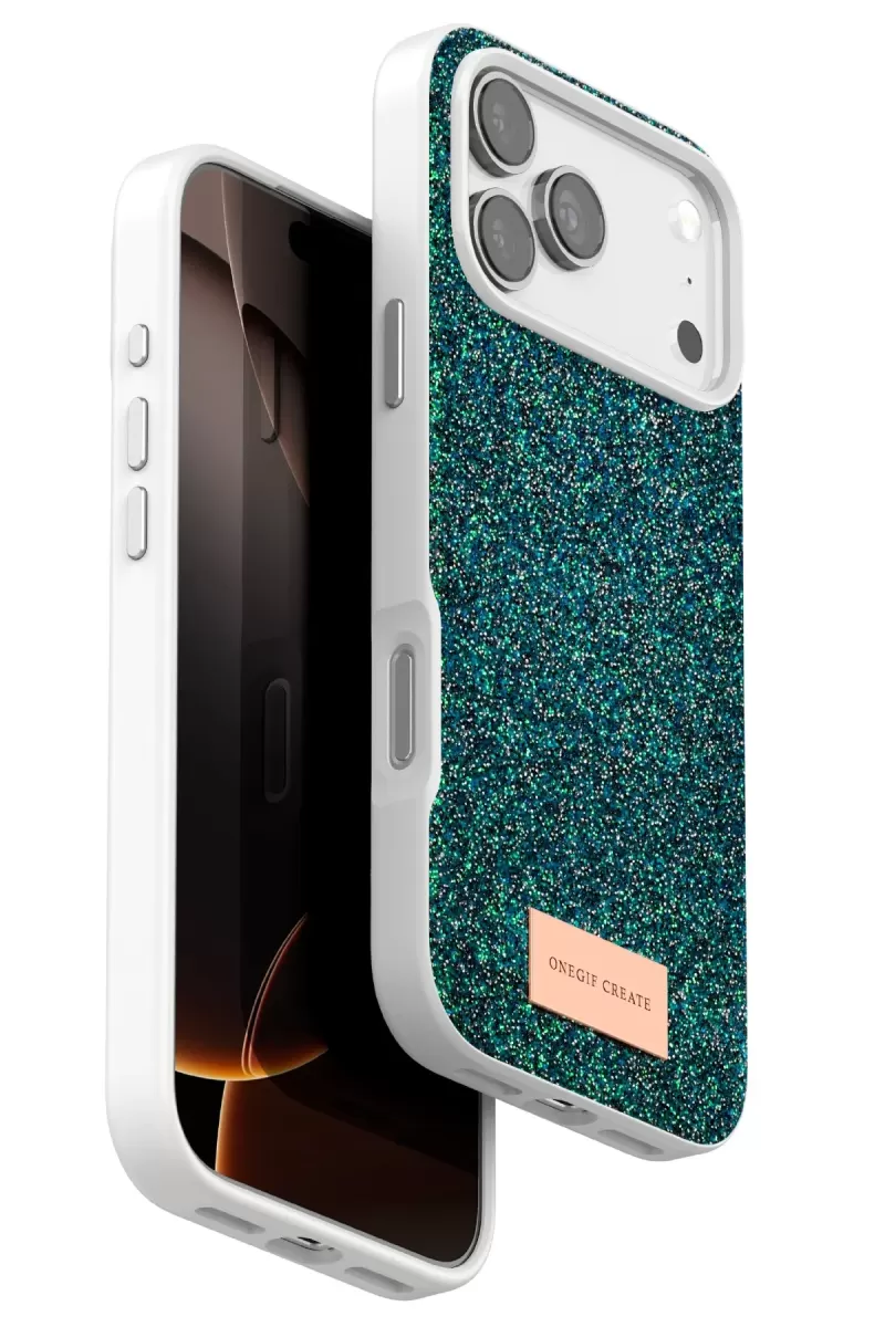 Onegif Apple iPhone 17 Pro Uyumlu Bright Simli Kapak - Koyu Yeşil