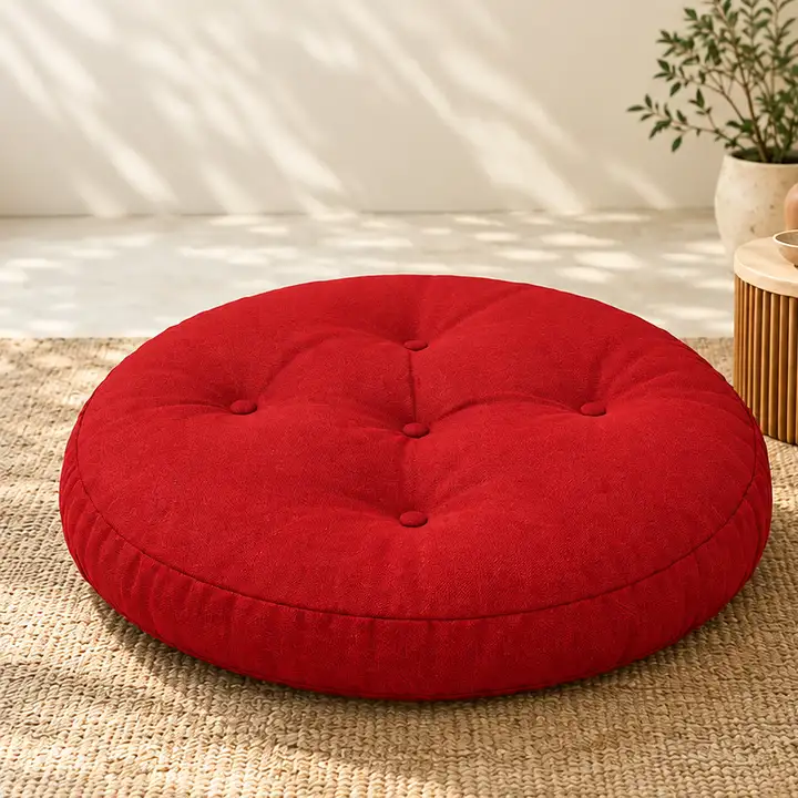 Kapitone Yuvarlak Yer Minderi · 60 × 60 × 8 cm | Kırmızı | Dış mekân