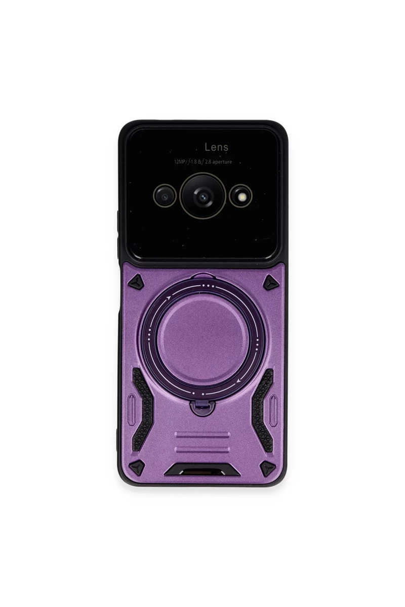 Xiaomi Poco C61 Uyumlu Kılıf Joy Lens Standlı Kapak - Mor