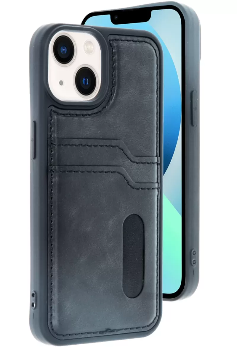 Apple iPhone 15 Uyumlu Sara Kartvizitli Deri Kılıf - Siyah